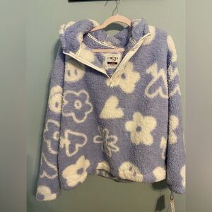 NWT Limited Too Women’s Blue Icon Print Sherpa Half-Zip Hoodie XL Kohl’s Y2K